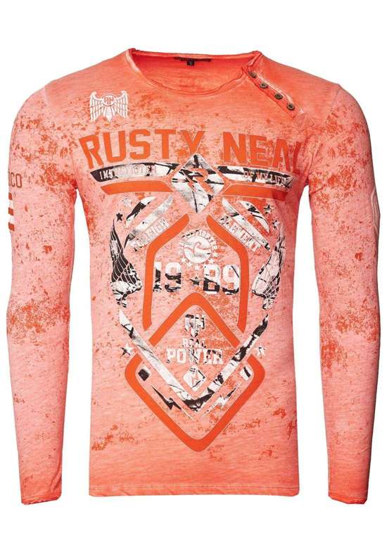 Рубашка с длинными рукавами и круглым вырезом с принтом