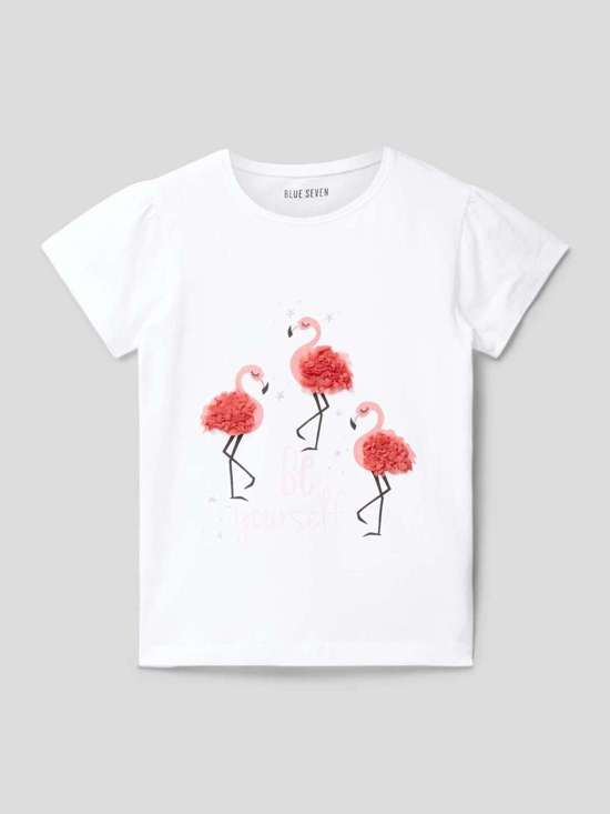 Футболка с мотивным принтом и аппликацией с рюшами