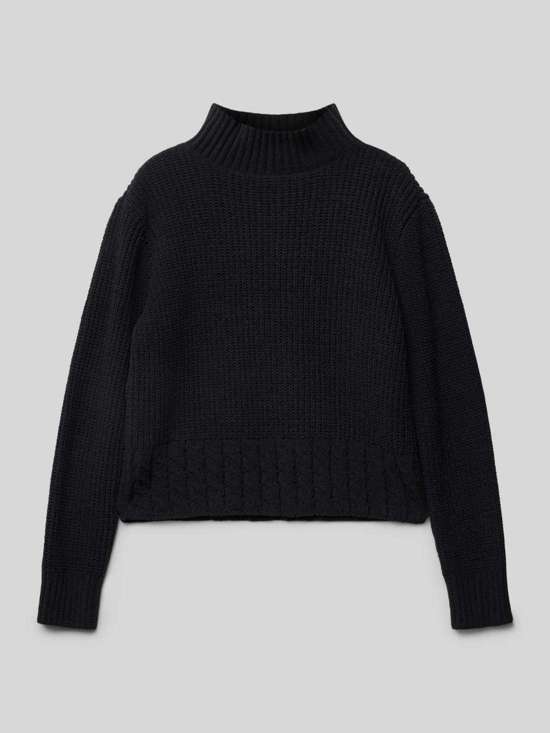 Трикотажный джемпер свободного кроя с вязаным поясом и воротником-стойкой в рубчик