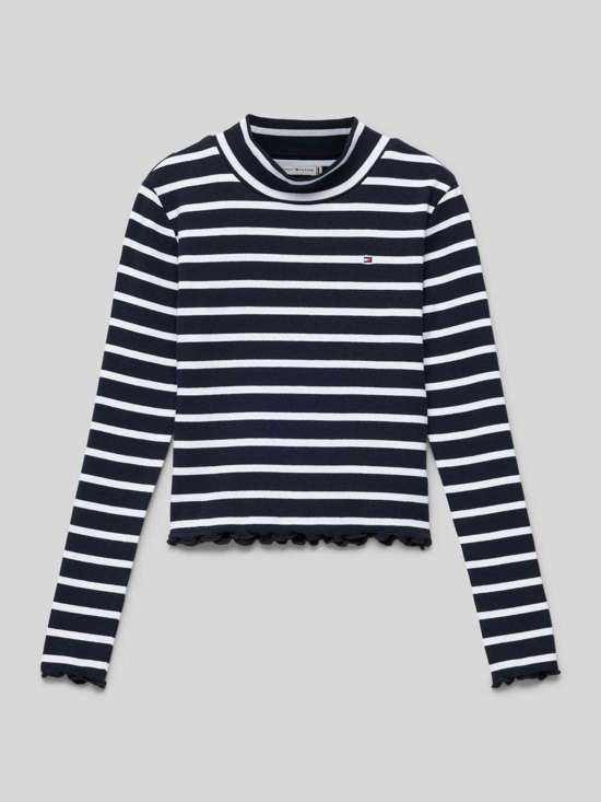 Рубашка с длинными рукавами в рубчик и воротником-стойкой